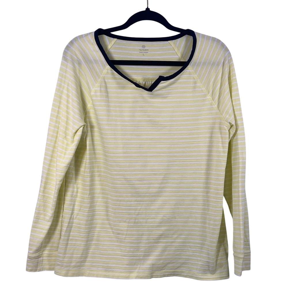 Talbots Pastel Yellow White Blue Striped Long Sleeve Top Large Casual Comfort‎
